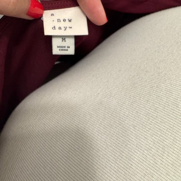 NWT A New Day Elegant Burgundy Women's asymmetrical sleeve Top Size M - Picture 3 of 5